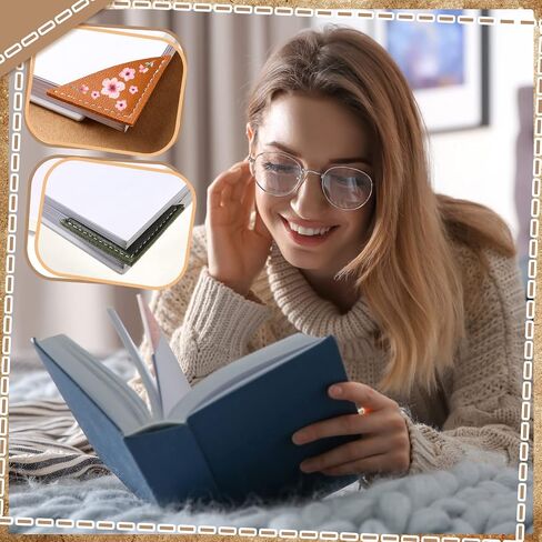 12 Leather Bookmarks Corner Bookmark Gifts for Women Flower Bookmarks for Kids Book Accessories for Reading Book Lover Cute Book Reading Gifts Lovers Floral Print Triangle Bookmark (Flower) in Saudi Arabia