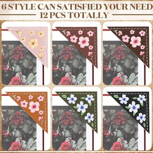 12 Leather Bookmarks Corner Bookmark Gifts for Women Flower Bookmarks for Kids Book Accessories for Reading Book Lover Cute Book Reading Gifts Lovers Floral Print Triangle Bookmark (Flower) in Saudi Arabia