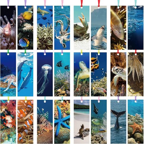 Eaasty 120 Pieces Kids Bookmarks Bulk Ocean Animal Bookmarks Cute Cool Bookmarks with Ribbons for Book Lovers Students Boys Girls School Classroom Reading in Saudi Arabia