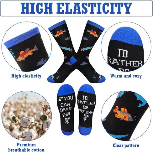 4 Pcs Fishing Gifts for Men Fisherman Gifts Funny Beanie Hat and Socks Set Gifts for Fisherman Him Father Dad Grandpa Unique Gifts Stocking Stuffers in Saudi Arabia