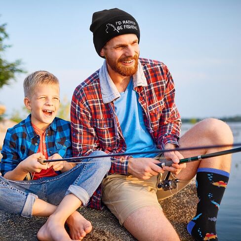 4 Pcs Fishing Gifts for Men Fisherman Gifts Funny Beanie Hat and Socks Set Gifts for Fisherman Him Father Dad Grandpa Unique Gifts Stocking Stuffers in Saudi Arabia