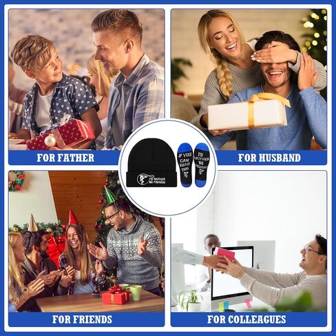4 Pcs Fishing Gifts for Men Fisherman Gifts Funny Beanie Hat and Socks Set Gifts for Fisherman Him Father Dad Grandpa Unique Gifts Stocking Stuffers in Saudi Arabia