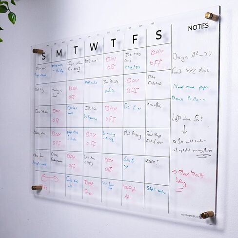 Acrylic Calendar For Wall - Large 23 x 16" Transparent Monthly White Board Calendar Dry Erase For Wall - White Board Calendar Acrylic Board - Giant Hanging Clear Calendar Whiteboard For Wall + Markers in Saudi Arabia