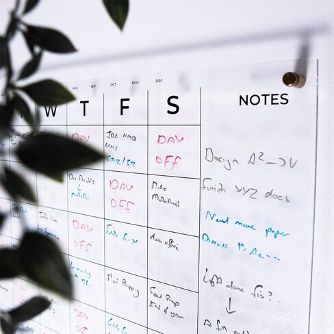 Acrylic Calendar For Wall - Large 23 x 16" Transparent Monthly White Board Calendar Dry Erase For Wall - White Board Calendar Acrylic Board - Giant Hanging Clear Calendar Whiteboard For Wall + Markers in Saudi Arabia