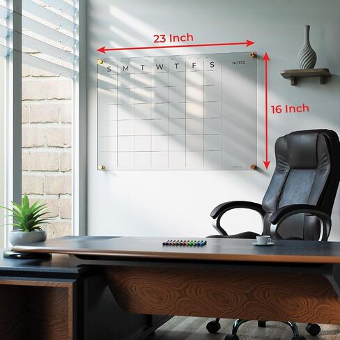 Acrylic Calendar For Wall - Large 23 x 16" Transparent Monthly White Board Calendar Dry Erase For Wall - White Board Calendar Acrylic Board - Giant Hanging Clear Calendar Whiteboard For Wall + Markers in Saudi Arabia