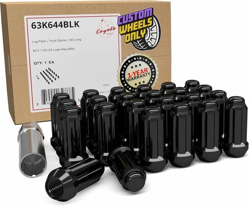 Wheel Accessories Parts 24 Pcs M12 x 1.25 12 x 1.25 Thread Truck 2.00" Long Spline Lug Nuts Black Chrome 6 Spline Hex Fits Nissan Titan (Non XD) in Saudi Arabia
