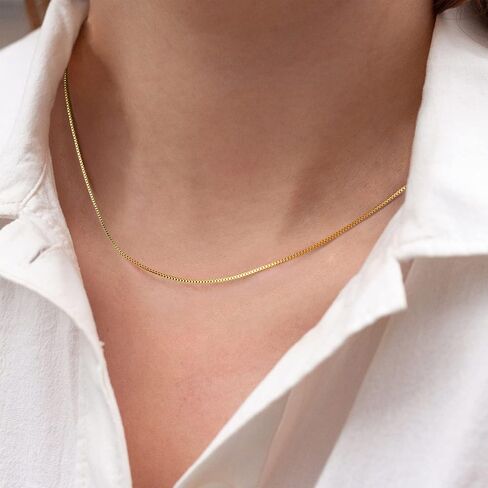 18k Gold Plated Box Chain: Stainless Steel Dainty Link Thin Trendy Light Hypoallergenic Delicate 1mm Golden Minimalist Necklace Fashion Jewelry for Girlfriend Mother Daughter Teen Girl Women in Saudi Arabia
