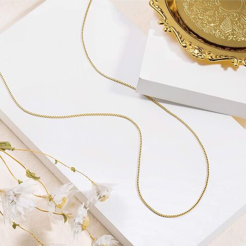 18k Gold Plated Box Chain: Stainless Steel Dainty Link Thin Trendy Light Hypoallergenic Delicate 1mm Golden Minimalist Necklace Fashion Jewelry for Girlfriend Mother Daughter Teen Girl Women in Saudi Arabia