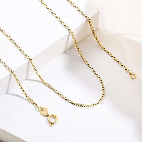 18k Gold Plated Box Chain: Stainless Steel Dainty Link Thin Trendy Light Hypoallergenic Delicate 1mm Golden Minimalist Necklace Fashion Jewelry for Girlfriend Mother Daughter Teen Girl Women in Saudi Arabia