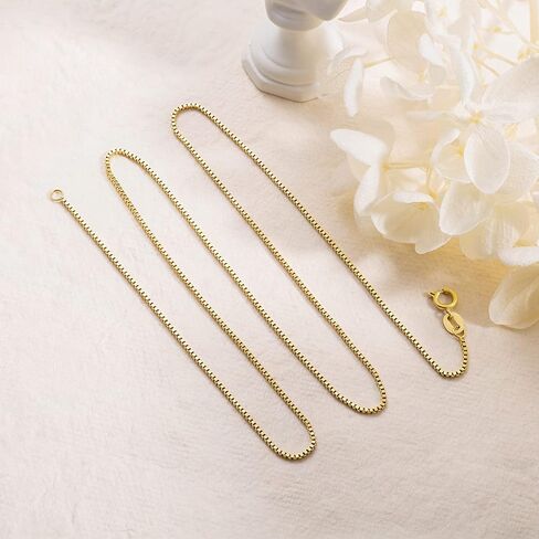 18k Gold Plated Box Chain: Stainless Steel Dainty Link Thin Trendy Light Hypoallergenic Delicate 1mm Golden Minimalist Necklace Fashion Jewelry for Girlfriend Mother Daughter Teen Girl Women in Saudi Arabia