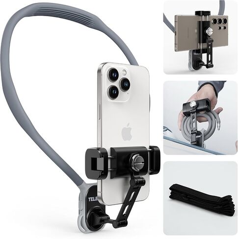 Neck Phone Holder w Phone Clip, POV/Vlog Phone Neck Holder Hands Free Phone Neck Holder w Chest Strap Neck Selfie Mount Video Recording for iPhone Samsung Google Pixel All Smartphones in Saudi Arabia