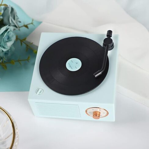 Old Fashioned Classic Vinyl Record Player Style Bluetooth Speaker Blue Portable Stereo Sound Cute Look Gift for Girls Bass Enhancement Loud Volume Speaker in Saudi Arabia