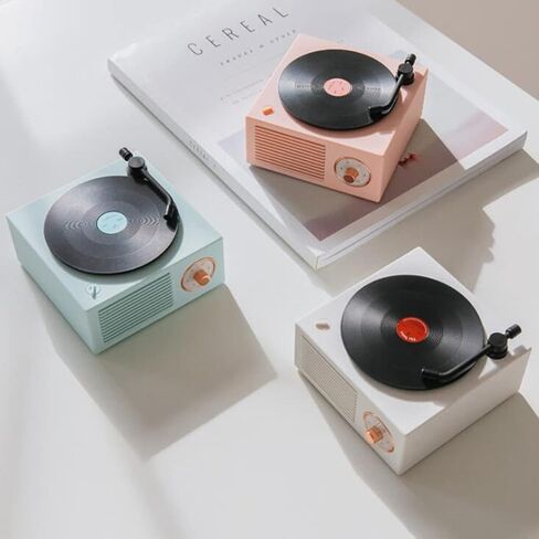 Old Fashioned Classic Vinyl Record Player Style Bluetooth Speaker Blue Portable Stereo Sound Cute Look Gift for Girls Bass Enhancement Loud Volume Speaker in Saudi Arabia