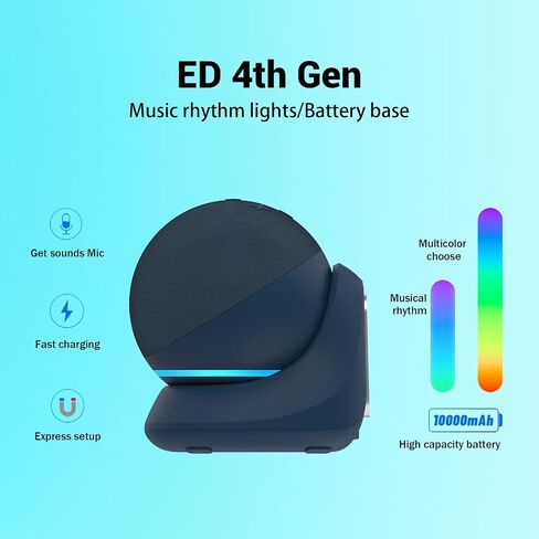 Fanxoo ED410000mAh Music Atmosphere Light Battery Base,The DC Socket Provides Mobile Power for Echo Dot 4th Generation,The Light Follows The Rhythm of The Music,(Black)(Not Included Alexa) in Saudi Arabia