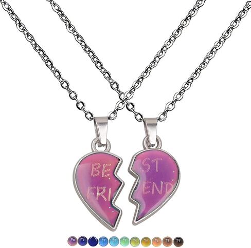 Dcfywl731 Bff Necklace for 2 Best Friendship Necklace Temperature Sensing Magnetic Color Change Necklaces Half Heart Pendant Mood Necklace for Sisters Friends in Saudi Arabia
