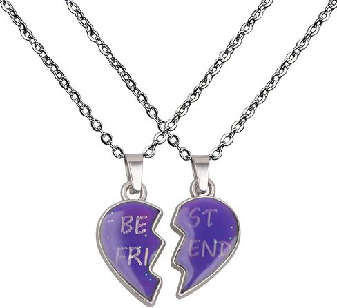 Dcfywl731 Bff Necklace for 2 Best Friendship Necklace Temperature Sensing Magnetic Color Change Necklaces Half Heart Pendant Mood Necklace for Sisters Friends in Saudi Arabia