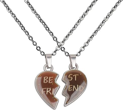 Dcfywl731 Bff Necklace for 2 Best Friendship Necklace Temperature Sensing Magnetic Color Change Necklaces Half Heart Pendant Mood Necklace for Sisters Friends in Saudi Arabia