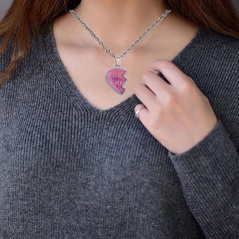 Dcfywl731 Bff Necklace for 2 Best Friendship Necklace Temperature Sensing Magnetic Color Change Necklaces Half Heart Pendant Mood Necklace for Sisters Friends in Saudi Arabia