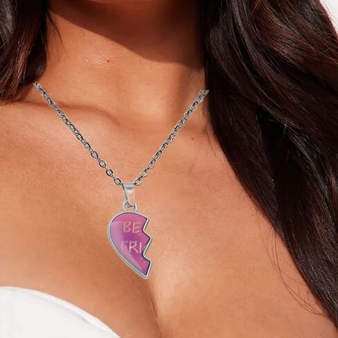 Dcfywl731 Bff Necklace for 2 Best Friendship Necklace Temperature Sensing Magnetic Color Change Necklaces Half Heart Pendant Mood Necklace for Sisters Friends in Saudi Arabia