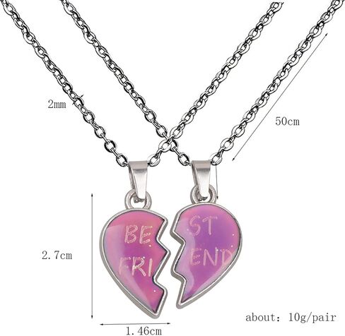 Dcfywl731 Bff Necklace for 2 Best Friendship Necklace Temperature Sensing Magnetic Color Change Necklaces Half Heart Pendant Mood Necklace for Sisters Friends in Saudi Arabia