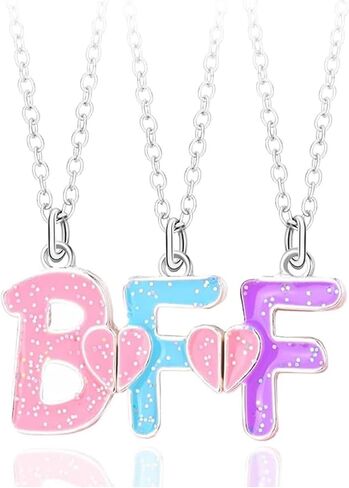 Dcfywl731 3PCS BFF Friendship Necklace BFF Letter Matching Heart Pendant Necklace Best Friend Forever Necklace Jewelry Gift for Sister Women Girls in Saudi Arabia