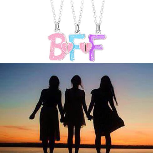 Dcfywl731 3PCS BFF Friendship Necklace BFF Letter Matching Heart Pendant Necklace Best Friend Forever Necklace Jewelry Gift for Sister Women Girls in Saudi Arabia