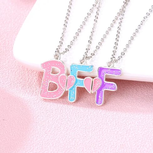 Dcfywl731 3PCS BFF Friendship Necklace BFF Letter Matching Heart Pendant Necklace Best Friend Forever Necklace Jewelry Gift for Sister Women Girls in Saudi Arabia