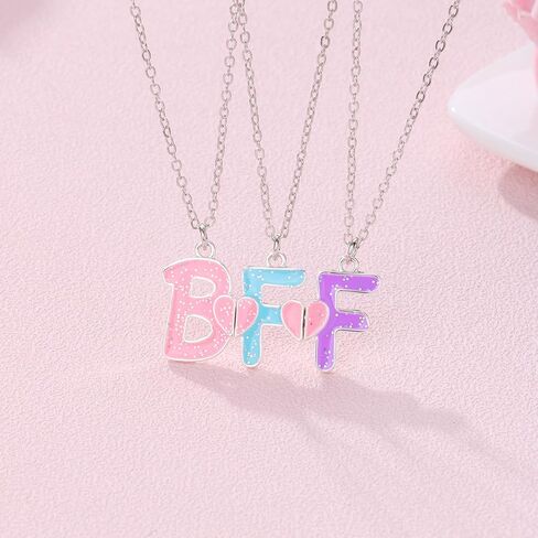 Dcfywl731 3PCS BFF Friendship Necklace BFF Letter Matching Heart Pendant Necklace Best Friend Forever Necklace Jewelry Gift for Sister Women Girls in Saudi Arabia