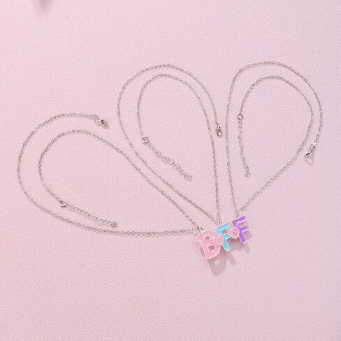 Dcfywl731 3PCS BFF Friendship Necklace BFF Letter Matching Heart Pendant Necklace Best Friend Forever Necklace Jewelry Gift for Sister Women Girls in Saudi Arabia