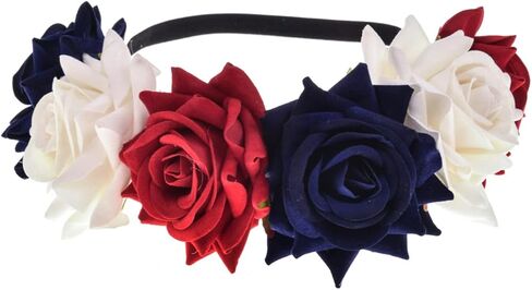 يونيو بلومي فيليت زهرة الورد الأحمر عصابة رأس للهالوين وحفلات الزفاف وإكليل الزهور وإكليل هالو وحفلات الرأس وتصوير الأمومة (أحمر وأبيض وأزرق) in Kuwait