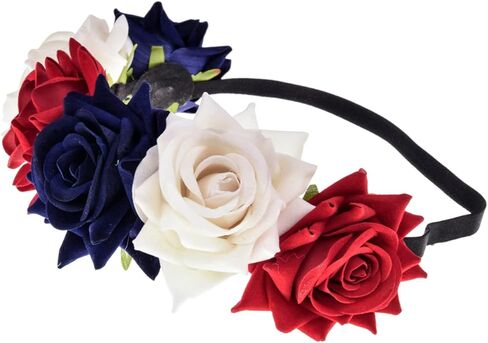 يونيو بلومي فيليت زهرة الورد الأحمر عصابة رأس للهالوين وحفلات الزفاف وإكليل الزهور وإكليل هالو وحفلات الرأس وتصوير الأمومة (أحمر وأبيض وأزرق) in Kuwait