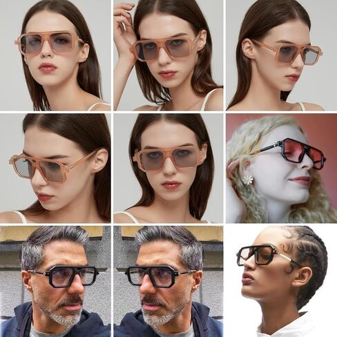 NIDOVIX Vintage Square 70s Aviator Sunglasses for Women Men Retro Classic Flat Aviator Frame Sun Glasses UV Protection in Saudi Arabia