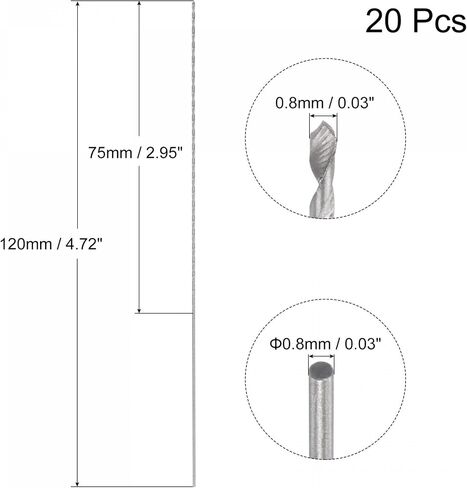 uxcell 20 Pcs 0.8mm Mini Micro Twist Drill Bits, High-Speed Steel Straight Shank Extra Long Drill Bit 120mm for Aluminum Alloy in Saudi Arabia
