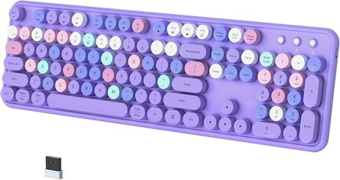 Colorful Wireless Bluetooth Keyboard, 2.4G & Dual Bluetooth Multi-Device Keyboard, Typewriter Retro Round Keycaps 104 keys Full-Size Keyboard for PC Laptop Tablet Phone (Purple-Colorful) in Saudi Arabia