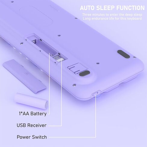 Colorful Wireless Bluetooth Keyboard, 2.4G & Dual Bluetooth Multi-Device Keyboard, Typewriter Retro Round Keycaps 104 keys Full-Size Keyboard for PC Laptop Tablet Phone (Purple-Colorful) in Saudi Arabia