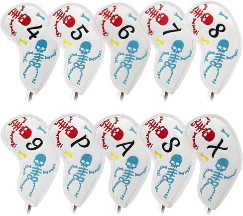 Skulls Embroidery Golf Iron Head Covers 10 Piece Set, Synthetic Leather Deluxe Club Headcover White, Universal Fit Main Iron Clubs in Saudi Arabia