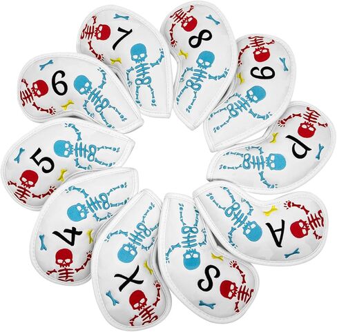 Skulls Embroidery Golf Iron Head Covers 10 Piece Set, Synthetic Leather Deluxe Club Headcover White, Universal Fit Main Iron Clubs in Saudi Arabia