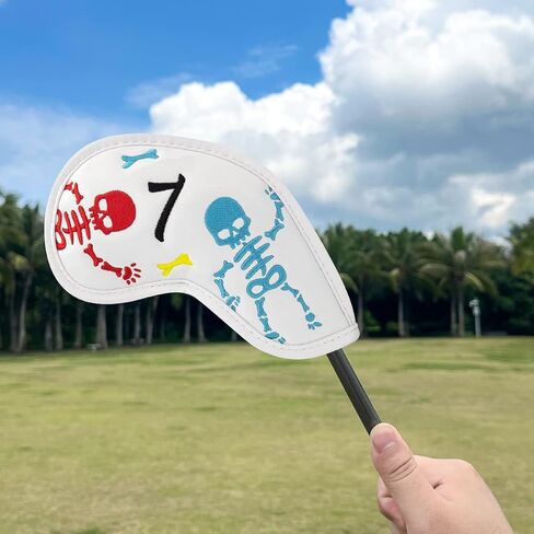 Skulls Embroidery Golf Iron Head Covers 10 Piece Set, Synthetic Leather Deluxe Club Headcover White, Universal Fit Main Iron Clubs in Saudi Arabia