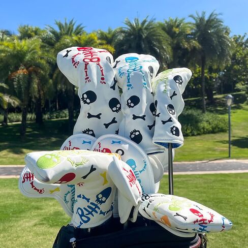Skulls Embroidery Golf Iron Head Covers 10 Piece Set, Synthetic Leather Deluxe Club Headcover White, Universal Fit Main Iron Clubs in Saudi Arabia