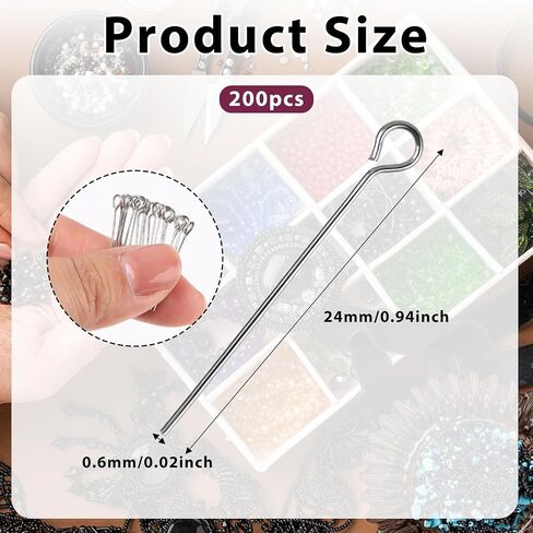 200 PCS Open Eye Pins Mini Metal Beading Wire Eyepins Stainless Steel Open Eye Pins Small Open Eye Head Pins Bulk Wire Metal Needle Pins for Jewelry Bracelet Decorative Accessories in Saudi Arabia