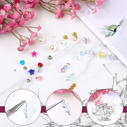 200 PCS Open Eye Pins Mini Metal Beading Wire Eyepins Stainless Steel Open Eye Pins Small Open Eye Head Pins Bulk Wire Metal Needle Pins for Jewelry Bracelet Decorative Accessories in Saudi Arabia