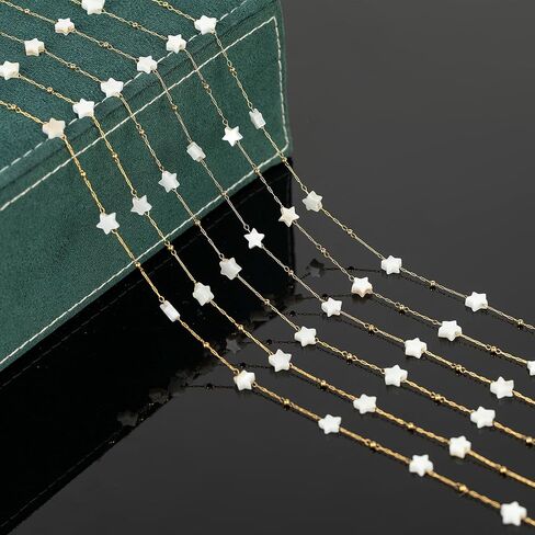UMAOKANG 3 Yard White Shell Star Chain for Jewelry Making, Gold Plated Stainless Steel Jewelry Making Chain Roll with Jewelry Findings in Saudi Arabia
