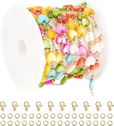 UMAOKANG 3 Yard White Shell Star Chain for Jewelry Making, Gold Plated Stainless Steel Jewelry Making Chain Roll with Jewelry Findings in Saudi Arabia