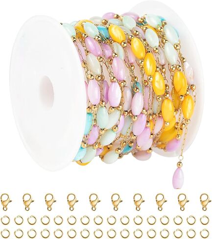 UMAOKANG 3 Yard White Shell Star Chain for Jewelry Making, Gold Plated Stainless Steel Jewelry Making Chain Roll with Jewelry Findings in Saudi Arabia