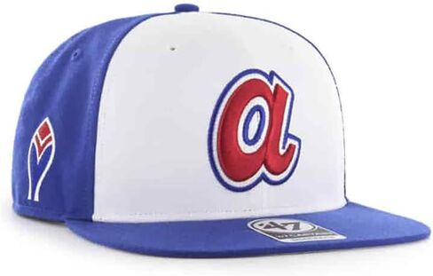 47 قبعة Atlanta Braves Cooperstown Sure Shot Snapback، قبعة قابلة للتعديل باللون الأزرق والأبيض in Kuwait