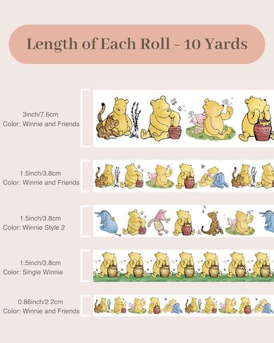 Winnie Ribbons 10 Yards Bear Ribbon for Decorations Baby Shower Party Birthday Decor Bear Ribbon Classic Grosgrain Ribbon (1 Roll - 0.86inch Wide, Winnie and Friends) in Saudi Arabia