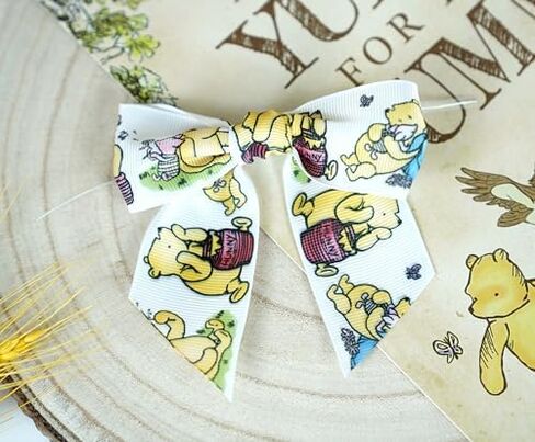 Winnie Ribbons 10 Yards Bear Ribbon for Decorations Baby Shower Party Birthday Decor Bear Ribbon Classic Grosgrain Ribbon (1 Roll - 0.86inch Wide, Winnie and Friends) in Saudi Arabia
