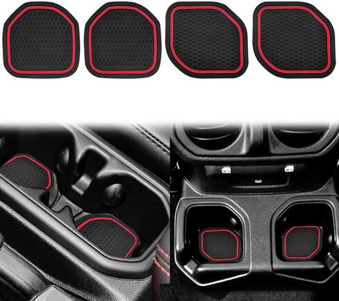 4 Pcs Kit Cup Holder Inserts Coaster - Compatible with 2018-2023 Wrangler JL/JLU and 2020-2023 Gladiator JT Cup Mat Pad Upgraded Anti-Dust Interior Accessories, for deep Rear Cup Holders (Red) in Saudi Arabia