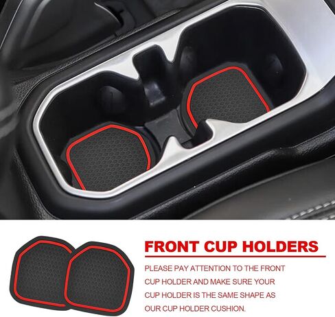4 Pcs Kit Cup Holder Inserts Coaster - Compatible with 2018-2023 Wrangler JL/JLU and 2020-2023 Gladiator JT Cup Mat Pad Upgraded Anti-Dust Interior Accessories, for deep Rear Cup Holders (Red) in Saudi Arabia