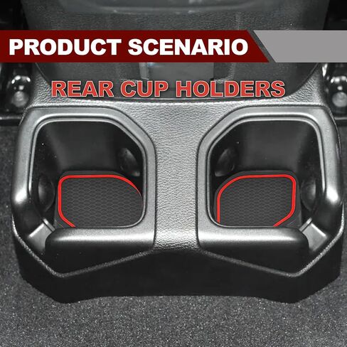 4 Pcs Kit Cup Holder Inserts Coaster - Compatible with 2018-2023 Wrangler JL/JLU and 2020-2023 Gladiator JT Cup Mat Pad Upgraded Anti-Dust Interior Accessories, for deep Rear Cup Holders (Red) in Saudi Arabia
